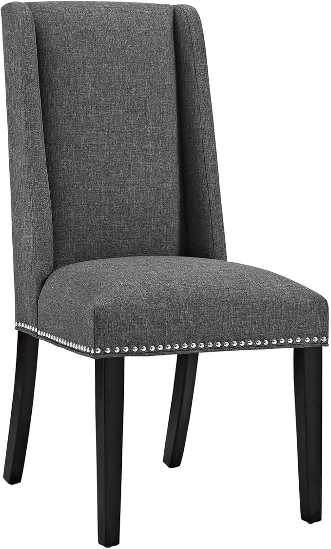 Modway Baron Modern Tall Back Wood Upholstered Fabric Four Dining Chairs in Gray