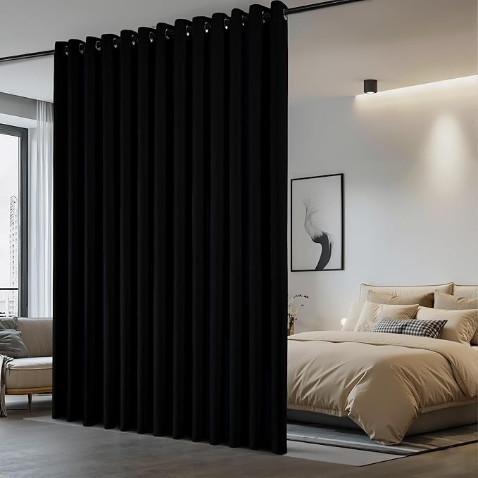 NICETOWN Closet Door Heavy Curtain, Room Dividers Shade Screens Partitions, Extra Large Space Partition Blackout Drape, Screen Dividers for Rooms (1 Pack, 20ft Wide x 9ft Long, Black)
