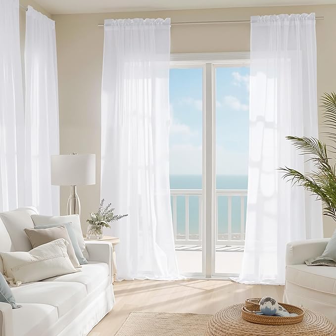 NICETOWN White Sheer Light Filtering Curtains 120 inches Long, Rod Pocket Lightweight Drapes Voile Sheer Air & Breathable Window Treatments for Living Room, W42 x L120, 2 Panels