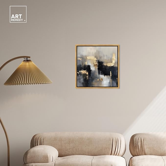 Art Remedy Daring Canvas Colorful Abstract Wall Art, Gold Frame, 20" x 20"