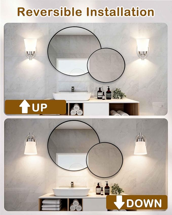GRUENLICH Wall Sconces for Bathroom, Brushed Nickel Vanity Light Fixture Over Mirror, Set of 2 Hardwired Sconce with Frosted Glass Shades for Bedroom, Living Room, Modern Home Decor