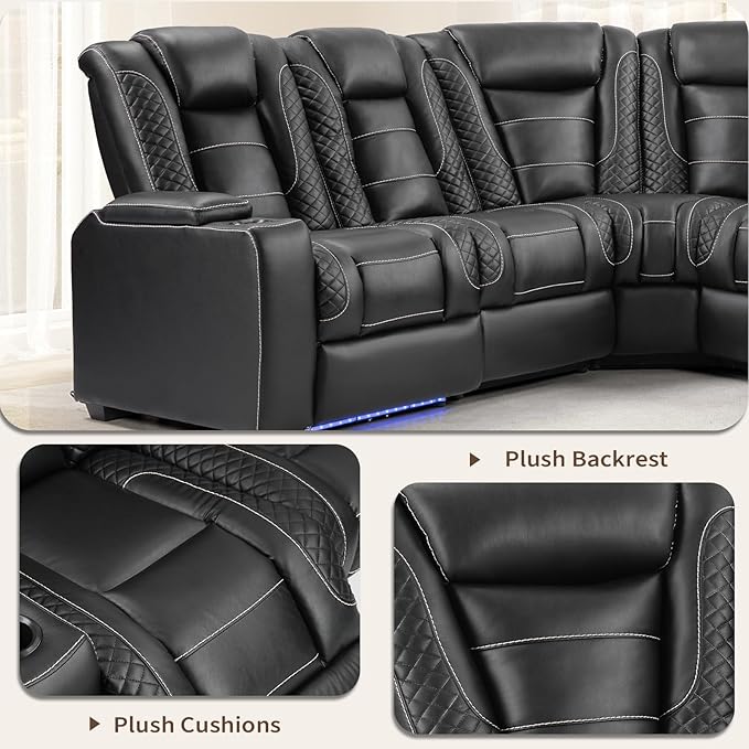 ANJ Power Reclining Loveseat, 2-Seater Electric Recliner Sofa with LED Lights, USB Charging & Cup Holders, Faux Leather Living Room Furniture for Home Theater, Small Spaces & RV (Black)