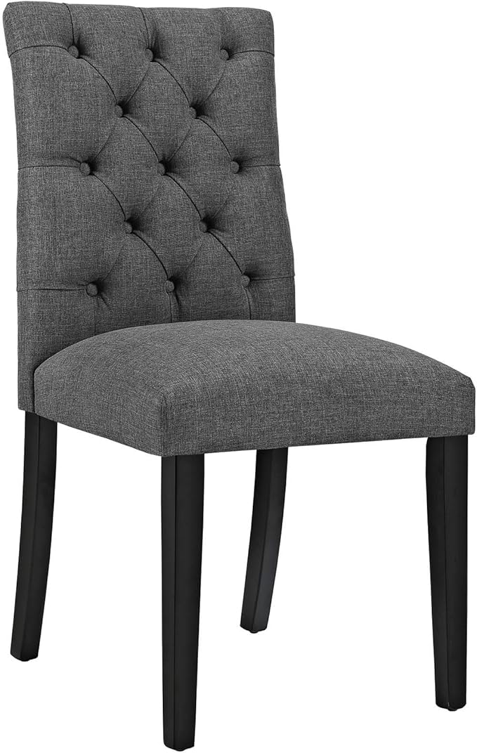 Modway Duchess Modern Tufted Button Upholstered Fabric Parsons Four Dining Chairs in Gray