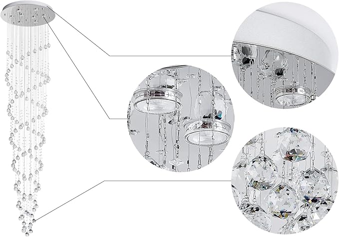 Saint Mossi Modern K9 Crystal Raindrop Chandelier Lighting, Modern Crystal Light Fixture, K9 Crystal Chandeliers, Double Swirl 6 GU10 Bulbs Required