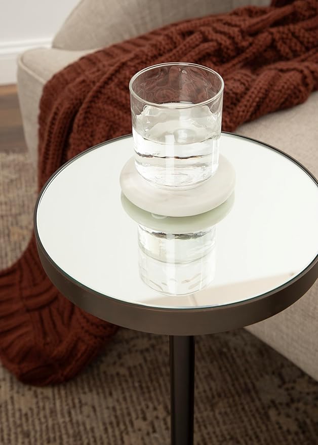 Kate and Laurel Hescott Modern Mirrored Drink Table; 10 x 10 x 24; Black Marble and Bronze; Contemporary Round Accent Table with Premium Marble Base and Mirror Tabletop