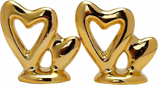 Gold Small Animal Statue Heart Statue Decor Modern Style Ceramic Gold Heart Animal Figurines Statues for Home Decor Accents Living Room Office Table Bookshelf Desk Bedroom Decorative Objects