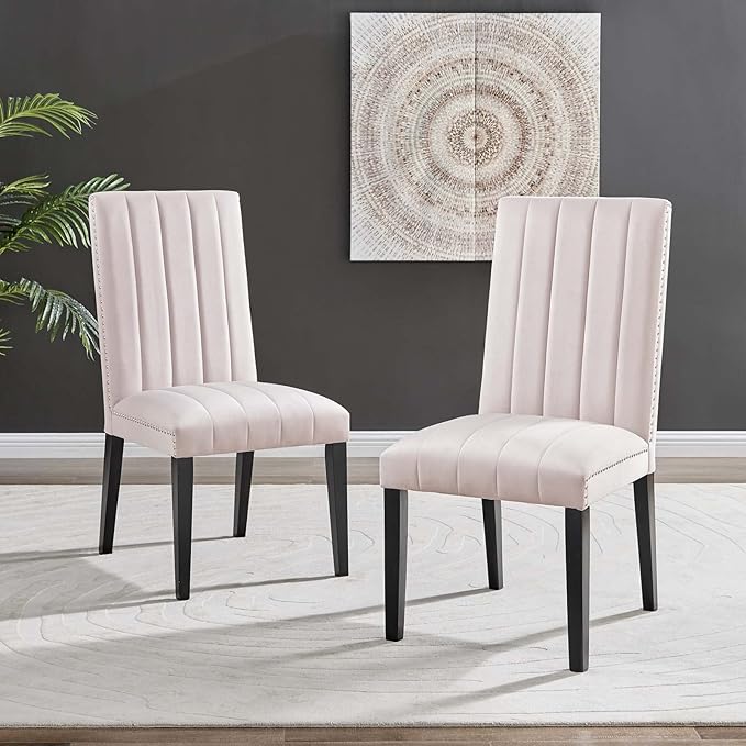 Modway EEI-5081-PNK Catalyst Performance Velvet Dining Side Chairs - Set of 2, Pink