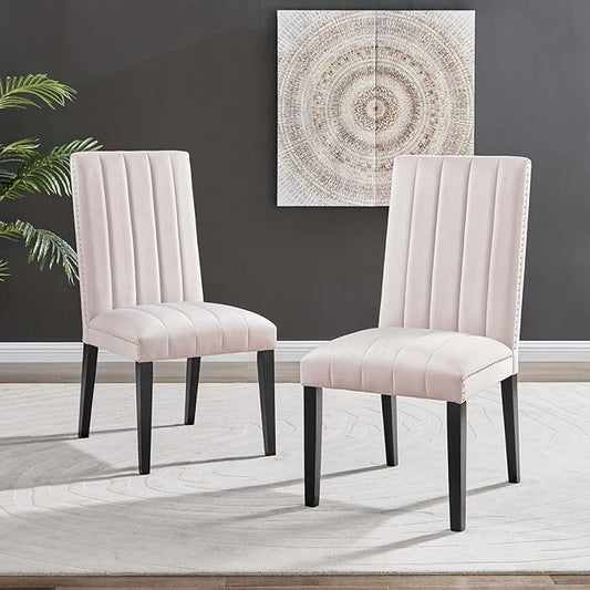 Modway EEI-5081-PNK Catalyst Performance Velvet Dining Side Chairs - Set of 2, Pink