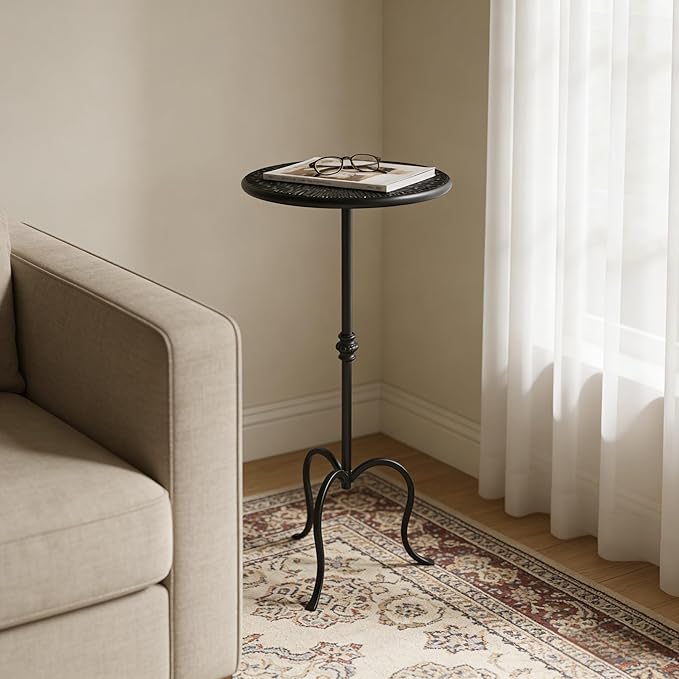 Metal Round Side Table, Modern Accent Small Drink Table, Coffee Martini Table for Small Spaces,Living Room,Bedroom,Corners (Black)