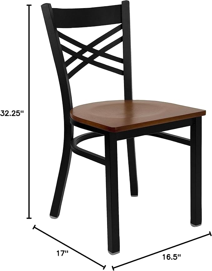 Flash Furniture 2 Pk. HERCULES Series Black ''X'' Back Metal Restaurant Chair - Cherry Wood Seat