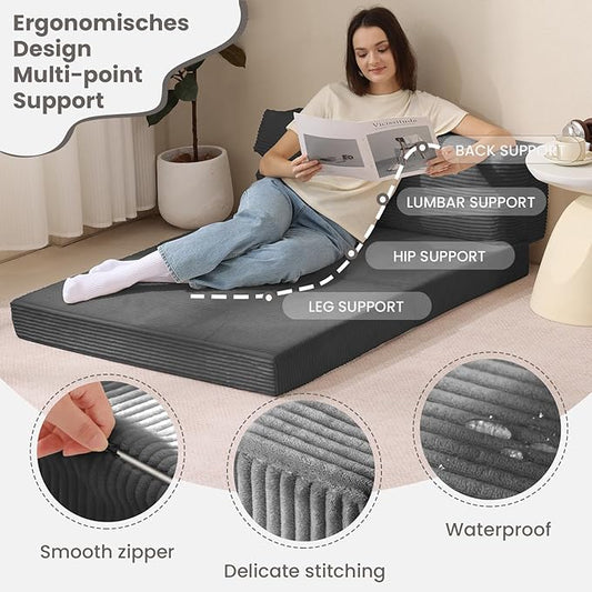 JUIKURY Folding Sofa Bed, Convertible Sleeper Chair with Pilow Foldable Matress, 2 in 1 Pull Out Loveseat Sofa Portable Fold Out Chair Bed Floor Couch Lounge for Living Room (Grey, Twin-41Inch)