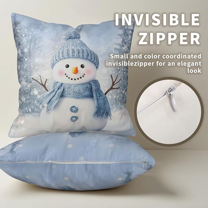 Blue Snowman Throw Pillow Covers Winter Pillow Covers 22x22 Snowflakes Pillow Case Double Sided Printing Cushion Case for Home Decor Couch Sofa Set of 2