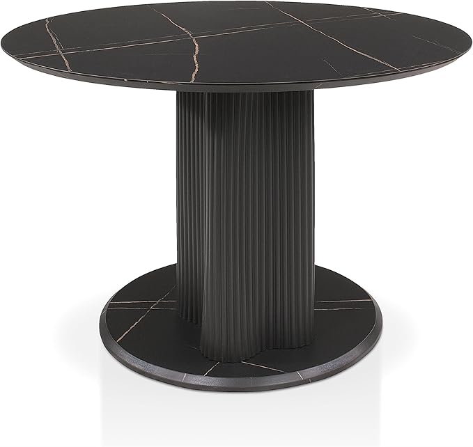 Homes: Inside + Out Elara Modern 39-inch Round Dining Table with Fluted Pedestal Base, Seats up to 4, for Home Kitchen, Living Room, Black