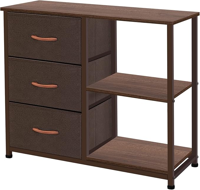 AZL1 Life Concept Rustic Brown Fabric Dresser, 4 Drawer Organizer Unit with 2 Shelves, Storage Chest for Bedroom, Entryway, Hallway, Living Room, Office, Coffee