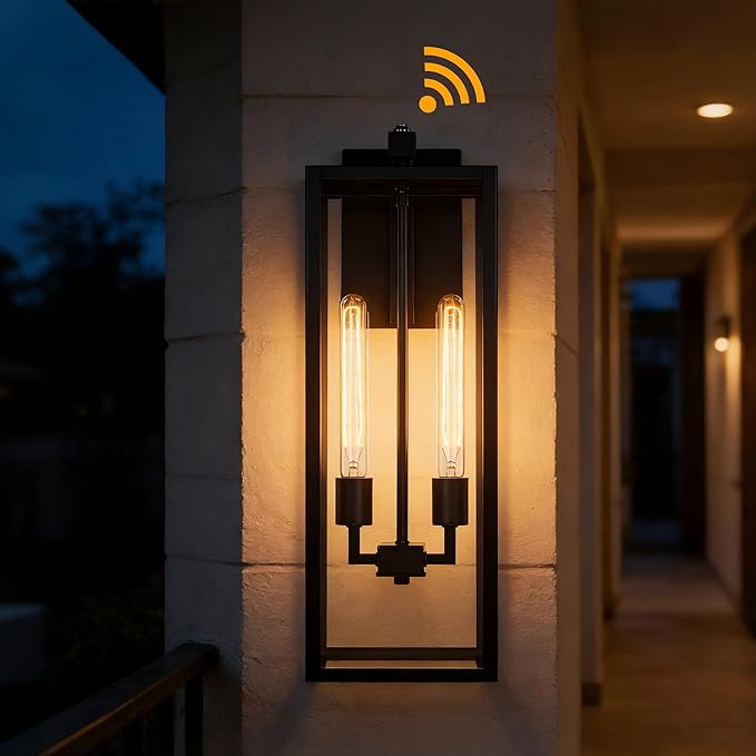 25 Inch Large Size Outdoor Wall Light Dusk to Dawn,2-Light Outdoor Porch Lanterns Extra Large 2-Bulb Outside Wall Sconce with Dusk to Dawn Sensor Outdoor Lighting for Garage Photocell Exterior Light