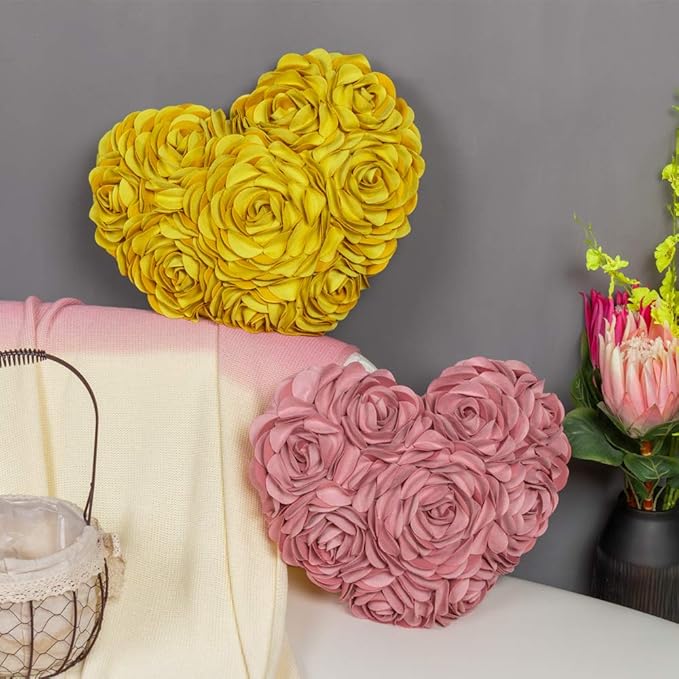 JWH Heart Flower Throw Pillow Covers Decorative Floral Shaped Accent Cushion Soft Pillowcase for Sofa Couch Living Room Bed Chair 14x16 Inches Dusty Pink