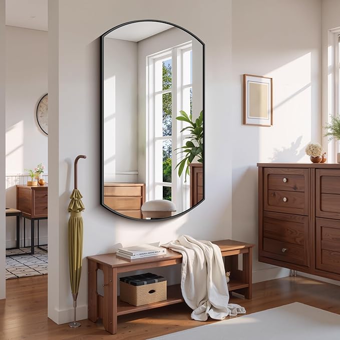 Bathroom Mirror, 30x55 Inch Black Oval Wall Mounted Mirror with Thin Metal Frame, Modern Bathroom Vanity Mirrors for Over Sink, Entryway, Living Room, Bedroom