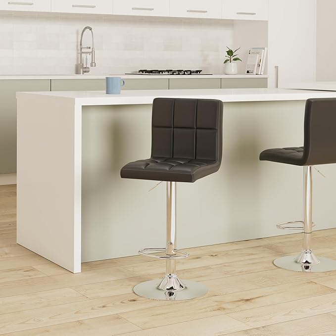 Leopard Bar Stools, Modern PU Leather Adjustable Swivel Bar Stool with Back - 1 Chair (Grey)