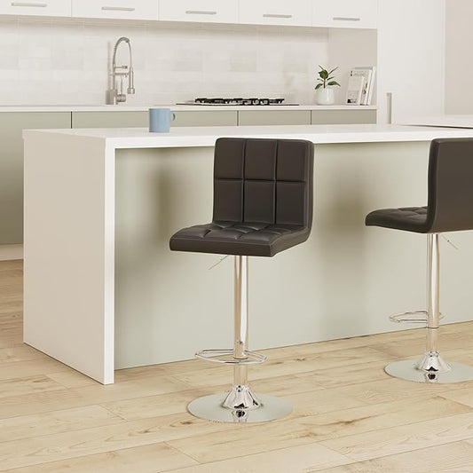 Leopard Bar Stools, Modern PU Leather Adjustable Swivel Bar Stool with Back - 1 Chair (Grey)