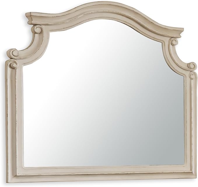 Signature Design by Ashley Realyn Vintage Smooth-Gliding 7-Drawer Dresser and Mirror with Safety Stop, White & Light Brown