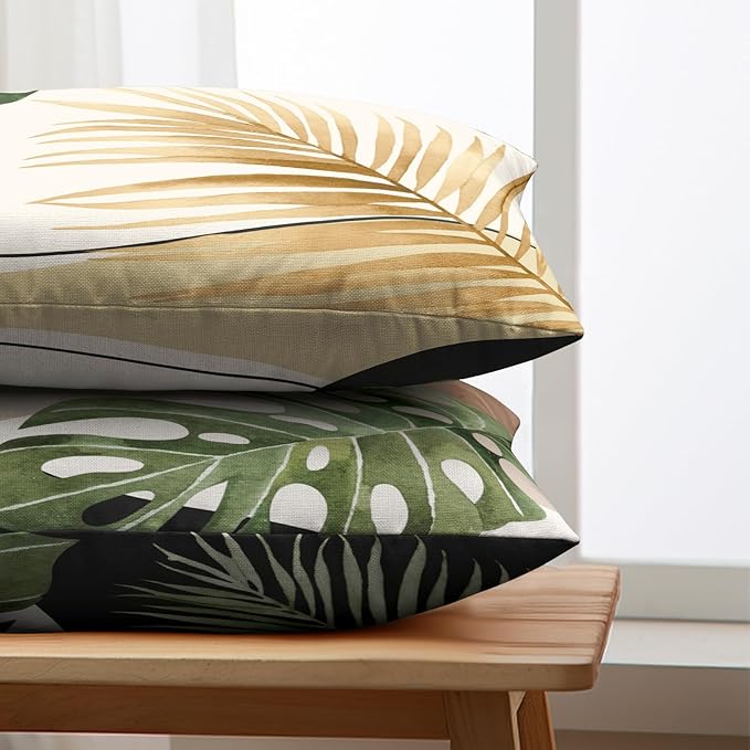 Summer Tropical Leaf Pillow Covers 12x20 Set of 2 Monstera Palm Leaf Lumbar Throw Pillow Cover Green Banana Leaves Botanical Plant Outdoor Rectangle Pillow Case for Living Room Couch Sofa