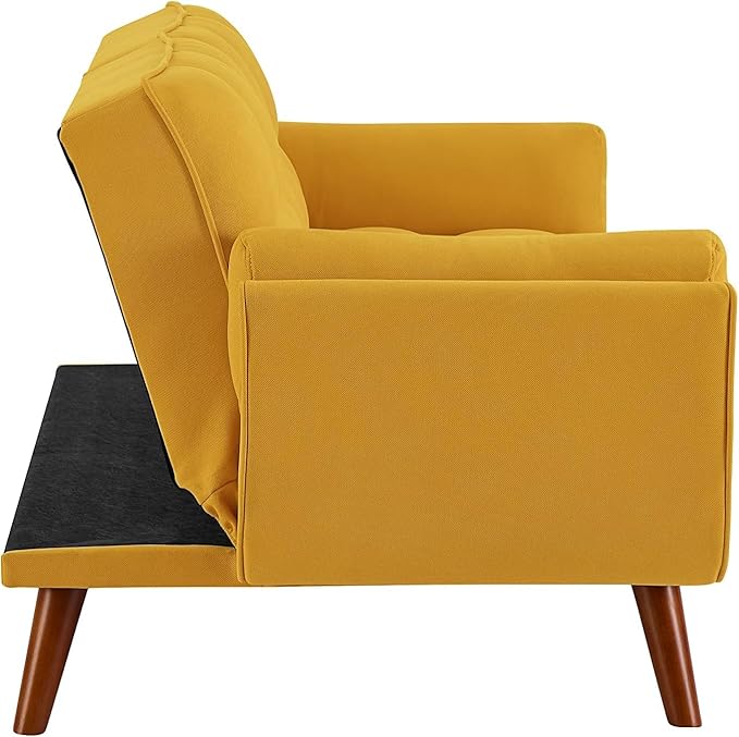 ERYE 75-Inch Tufted Upholstered Futon Sofabed Linen Loveseat Sofa Bed with Adjustable Backrest and Pillows for for Bedroom Living Room, Modern Convertible Futon Sleeper Bed