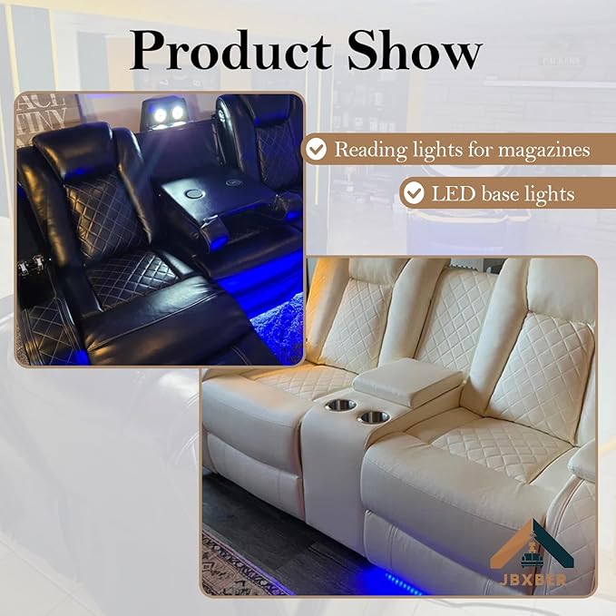 Power Recliner Sectional Sofa Set for Living Room, Leather Recliner Sofa Sets, L-Shaped Corner Sectional Couch Sets with LED Lights, Console Storage(Sectional and Chair,Black)