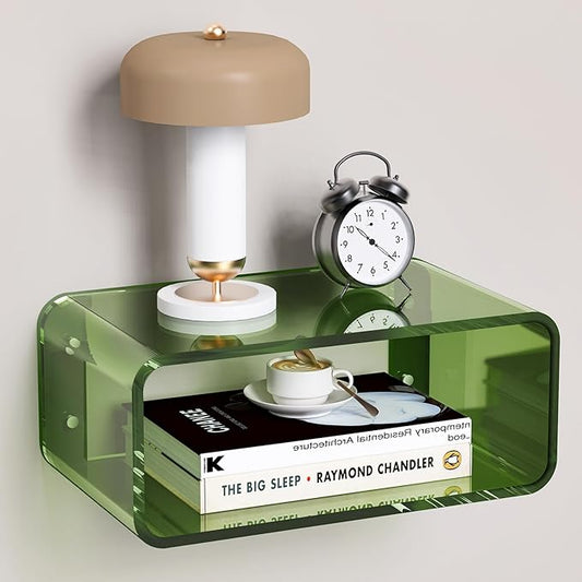 Acrylic Floating Nightstand, Bedside Table, Nightstand Shelf Wall Mounted Bedside Shelf (Green, Small)