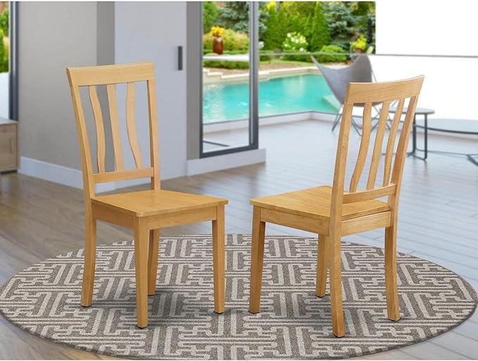 East West Furniture ANC-OAK-W Antique Dining Room Chairs - Slat Back Wooden Seat Chairs, Set of 2, Oak