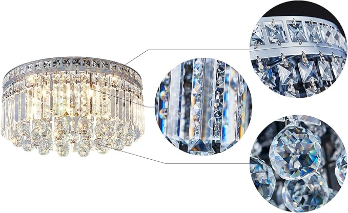 Saint Mossi 8-Lights Crystal Chandelier Light Fixture with K9 Crystals, Modern Flush Mount Ceiling Light Fixtures Modern Chandelier for Bedroom,Dining Room,Livingroom,H8 x D18