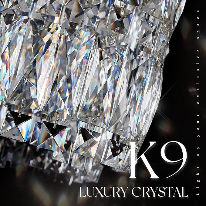 LED Crystal Chandelier with Remote Control 20’’ Luxury Modern Chrome Chandeliers Light Fixture Dimmable for Dining Room Bedroom Kitchen Foyer Entryway 3000-6500K
