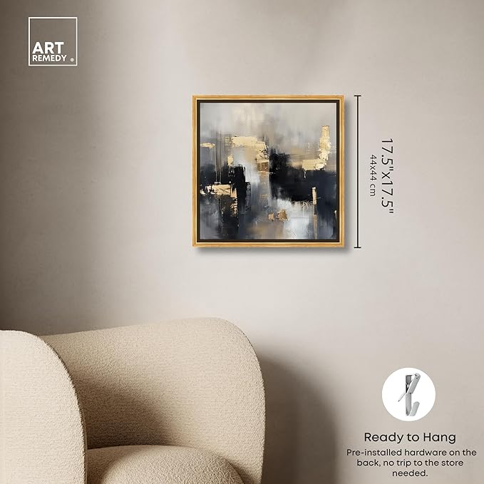 Art Remedy Daring Canvas Colorful Abstract Wall Art, Gold Frame, 16" x 16"