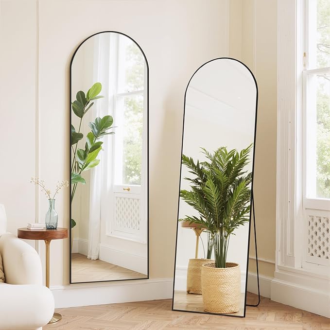 Mirror Full Length 59"x16" Arched Floor Mirror with Stand, Aluminum Alloy Frame & Shatterproof Glass Full Body Mirror, Freestanding Hanging or Leaning Wall Mirrors for Bedroom Closet Living Room