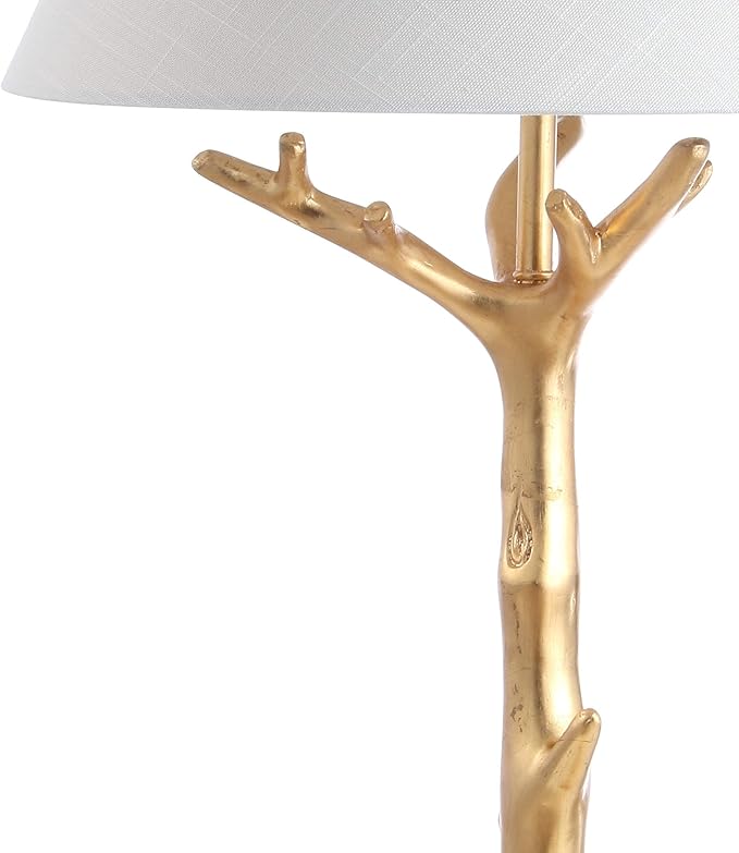 JONATHAN Y 33.5" Gold Leaf Resin LED Table Lamp, Glam Transitional Nature-Inspired Design for Living Room Bedroom Nightstand, White Linen Shade, LED Bulb Included, UL Listed JYL3069A