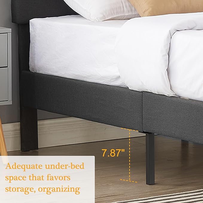 VECELO Full Size Bed Frame Upholstered Platform with Tufted Adjustable Headboard/Mattress Foundation Wood Slat Support/Easy Assembly,Grey