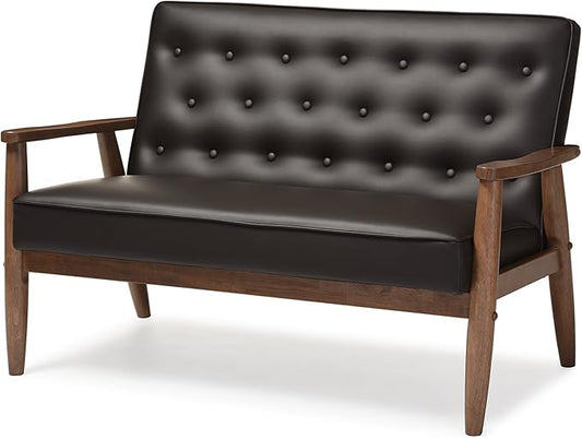 Baxton Studio Sorrento Faux Leather Upholstered Wooden 2-Seater Loveseat, Brown