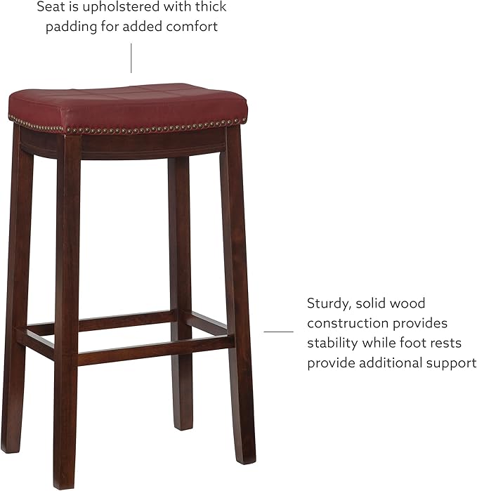 Linon Claridge Bar Stool, 32" x 18.75" x 13", Red