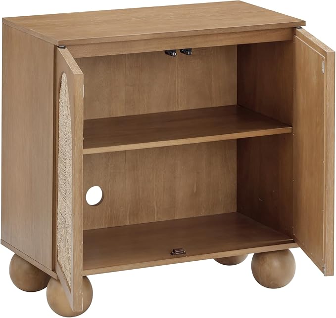 Nathan James Leah Boho TV Stand or Sideboard Cabinet for Kitchen or Living Room with Ball-Style Feet, Natural Seagrass Door Fronts and Solid Wood Legs, Light Brown, Set of 4
