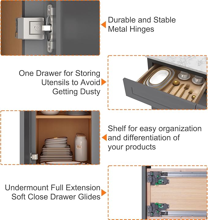 LOVMOR Kitchen Base Cabinets, Sideboard Storage Cabinet, Entryway Cabinet with 1-Drawer & Adjustable Shelf, 24" W X 24" D X 34-1/2"H
