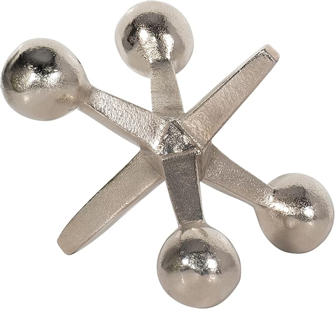 Silver Metal Jacks Decorative Object – Abstract Sculpture Modern Home Decor Ornament – Shelf Styling & Coffee Table Decor for Bathroom, Office & Living Room – 7" x 5"