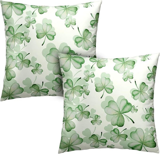Spring Summer Green Flower Clover Pillow Cases St Patricks Pillow Covers 18x18 Set of 2 Lucky Charm Throw Pillow Covers St Patricks Home Decor for Couch Bed Sofa