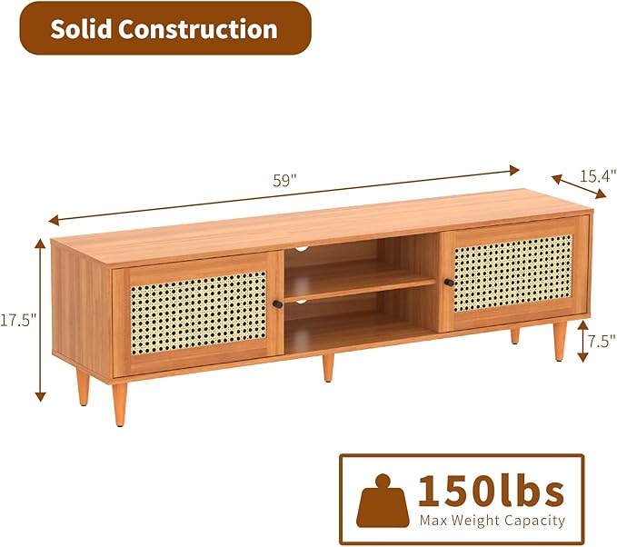 EasyCom TV Stand for 55 inch TV, Entertainment Center with Storage and Open Shelves