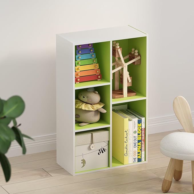 Furinno TOMI TV Stand, 5-Cube Entertainment Center with Open Shelf, Reversible TV Console, for Living Room, Bedroom, Home Office, Green