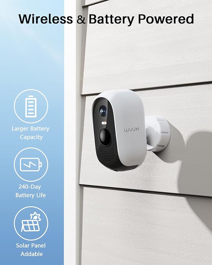 WUUK Add-on Security Camera Wireless Outdoor, Requires Base Station, Home Security Cameras Wireless Outdoor, 2K, No Monthly Fee, Motion Alert, Night Vision, Compatible with Alexa & Google