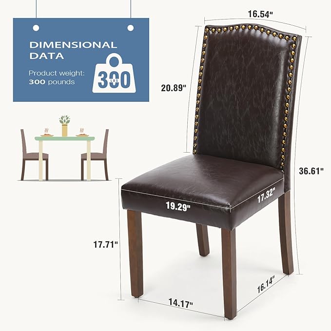DUMOS Dining Chairs Set of 6, Moden PU Leather Kitchen Table Chairs with Wooden Legs and Padded Seat for Dining Room/Kitchen/Living Room/Restaurant, Brown