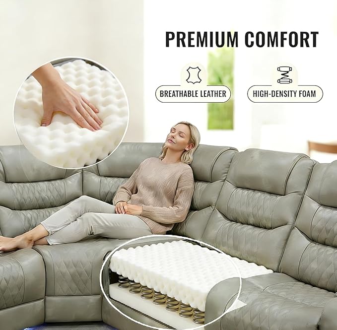 Power Reclining Sofa Set with LED Light, Living Room Furiture Set,Leather Reclining Sectional Couch with USB Port/Cup Holder for Living Room Home Office