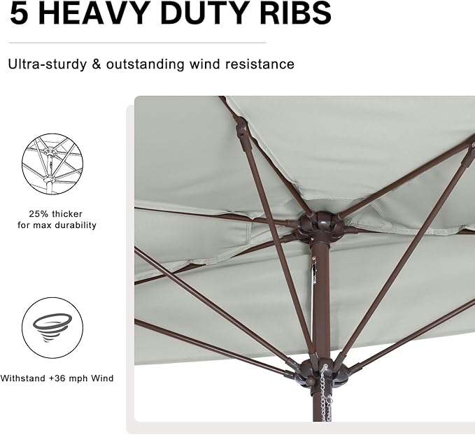 ABCCANOPY Patio Umbrella 11FT - Outdoor Half Umbrellas for Patio, Backyard, Garden, Deck (Ash Gray)
