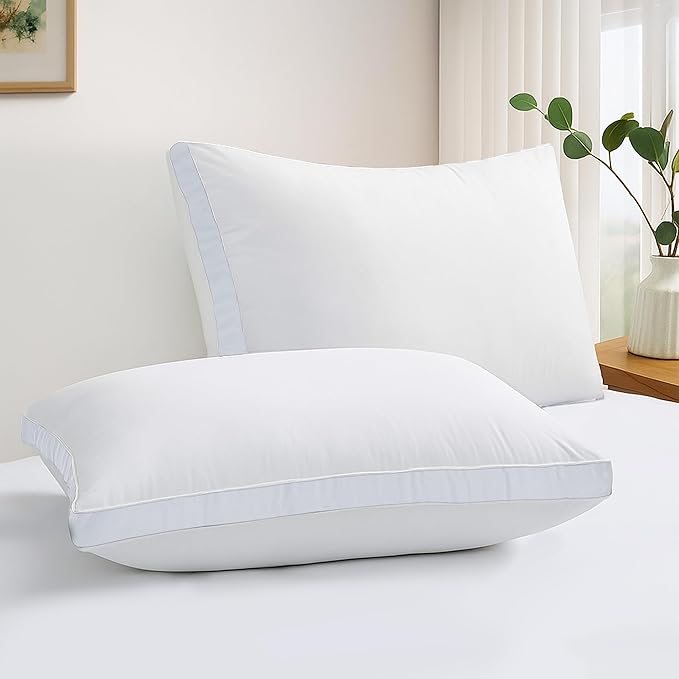 LUX Décor Gusseted Style Soft Hotel Pillows Set of 2 – for Side, Stomach & Back Sleepers - Down Alternative Hotel Bed Pillows – 100% Microfiber Cover, Virgin PSF Fill – White, Queen 26x18