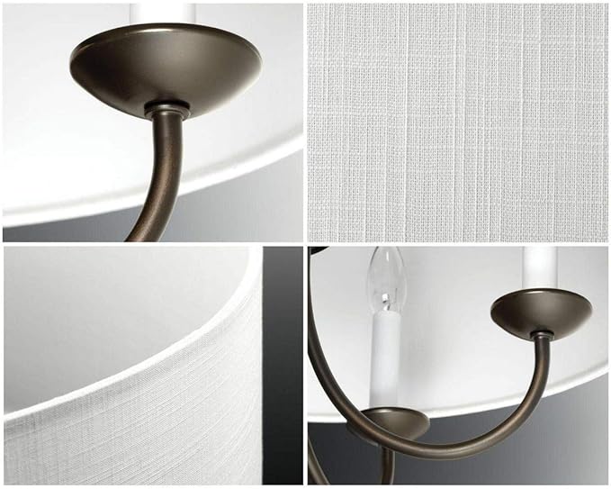 Drum Shade Collection 5-Light White Textured Linen Shade Farmhouse Chandelier Light Antique Bronze