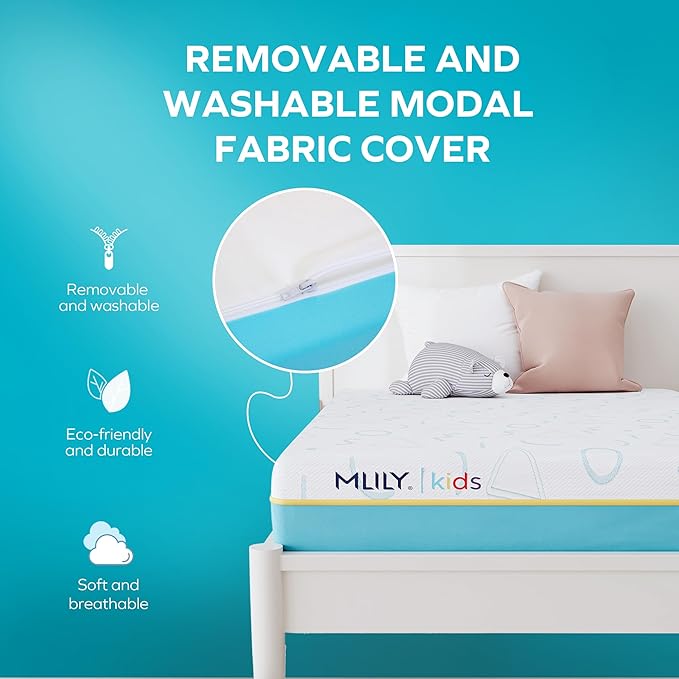MLILY JAMA 6 Inch Kids Twin Size Mattress, Memory Foam Medium Firm, Made in The USA of US Foam and Global Materials,CertiPUR-US Certified,75x38x6,Blue